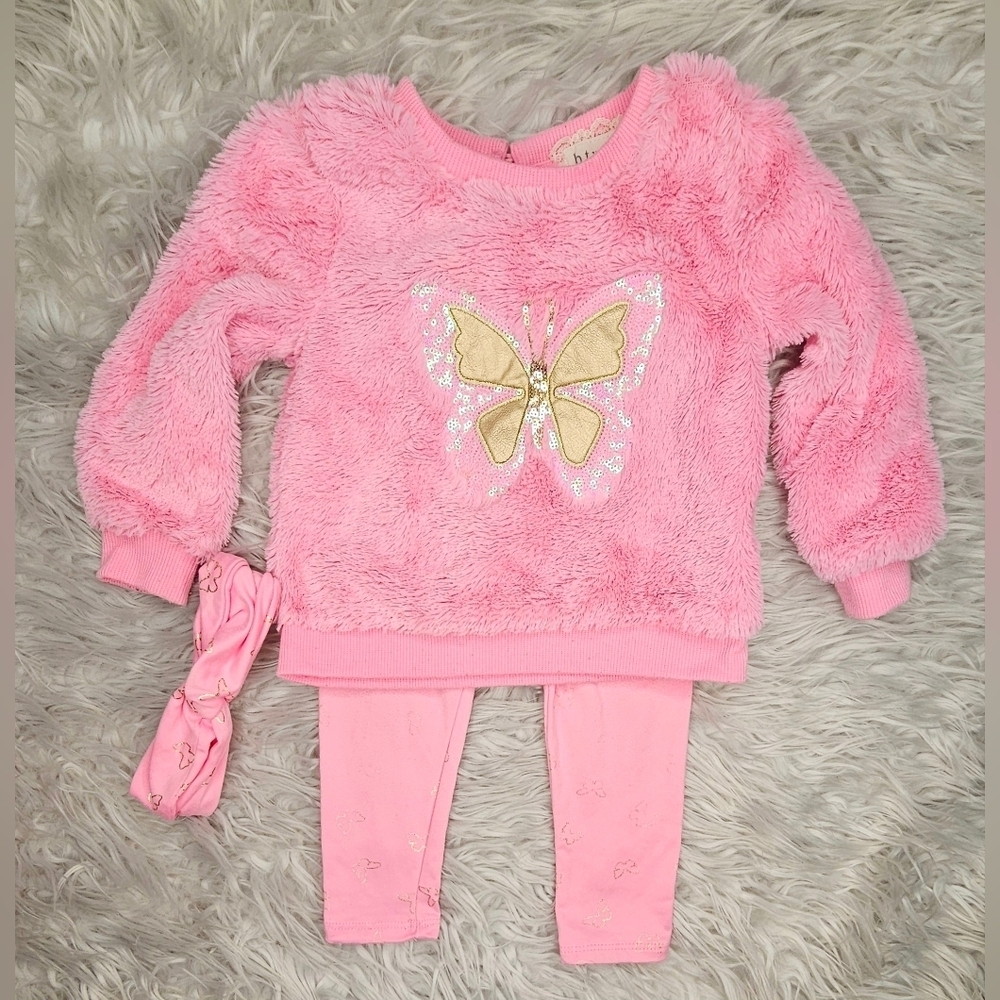 💥5/$30 Toddler Girls Long Sleeve Butterfly Sherpa Sweater & legging Pants  24M
